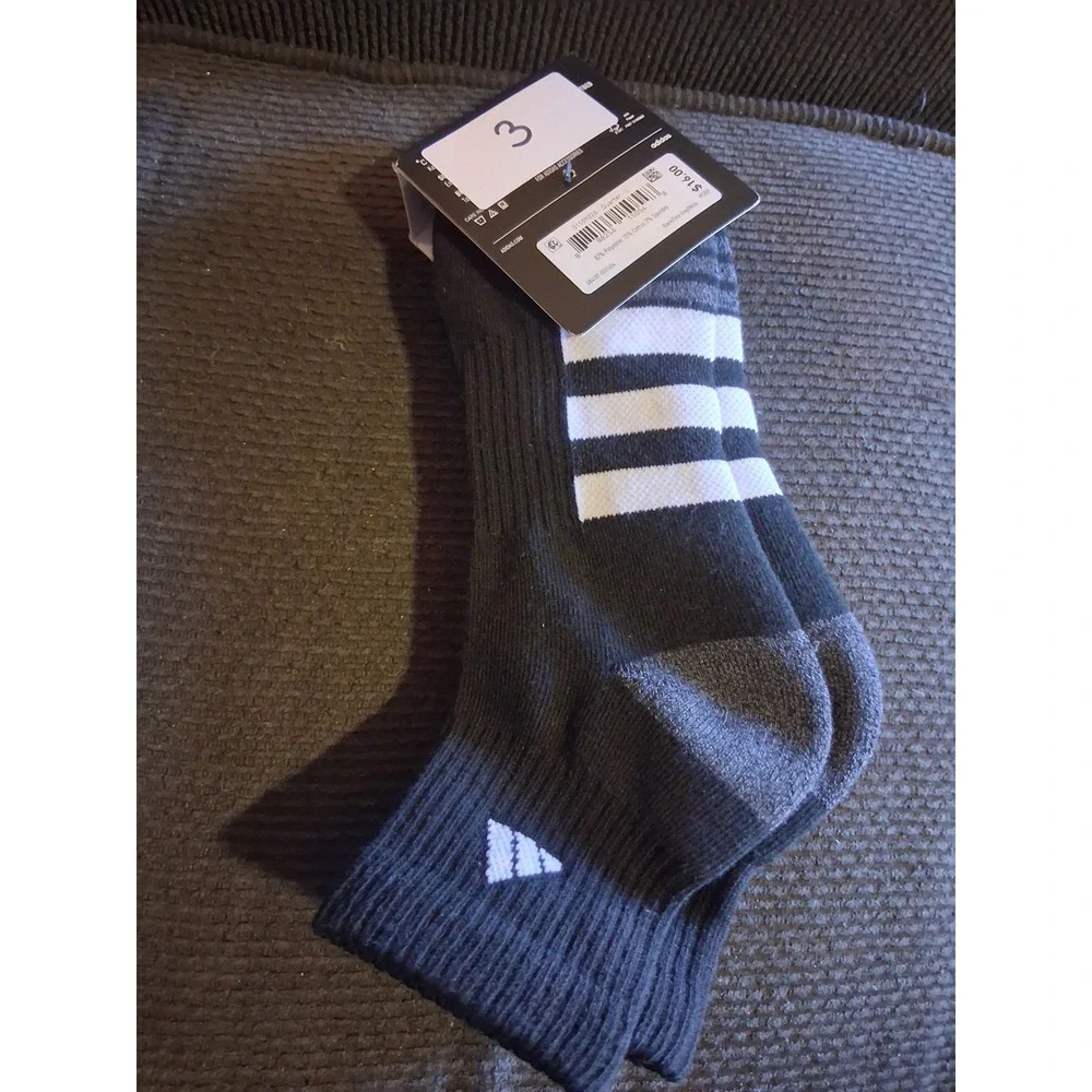 Adidas Mens 3 Pack Climacool Quarter Socks Black Grey White Shoe Size 6-12‎ NEW